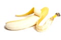 Half peeled banana isolated on a white background Royalty Free Stock Photo