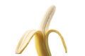 Half peeled banana isolated on white background. Ripe open banana Isolated. Banana fruit isolated on white background. Ripe banana