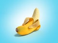 Half peeled Banana Open Banana 3d render on blue Royalty Free Stock Photo