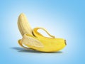 Half peeled Banana Open Banana 3d render on blue background Royalty Free Stock Photo