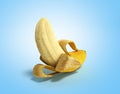 Half peeled Banana Open Banana 3d render on blue background Royalty Free Stock Photo