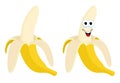 Half peeled Banana. Open Banana Raster illustration on a white background. Funny cartoon character illustration