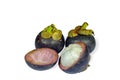 half peeled and full mangosteens isolated on white Royalty Free Stock Photo