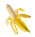 Half peeled ripe banana, isolated on white background with clipping path Royalty Free Stock Photo