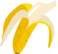 Half peeled ripe yellow banana