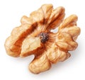 Half of peeled walnut isolated on white background, maximum sharpness achieved by stack photography method, clipping path Royalty Free Stock Photo