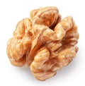 Half of peeled walnut isolated on white background, maximum sharpness achieved by stack photography method, clipping path Royalty Free Stock Photo
