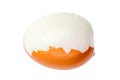 Half peeling of hard shell boiled egg isolate on white background. Royalty Free Stock Photo