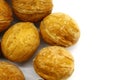 Wet from water walnuts on white background closeup on top Royalty Free Stock Photo