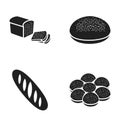 Half with pieces, round rye bread, croissant bun, loaf. Bread set collection icons in black style vector symbol stock