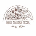 Half of pizza with different slices. Sketched vector illustration Royalty Free Stock Photo