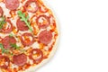 Half of pizza with heart shaped pepperoni for Valentines Day. Royalty Free Stock Photo