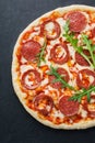 Half of pizza with heart shaped pepperoni for Valentines Day Royalty Free Stock Photo