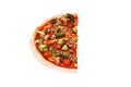Half of pizza with veggie vegetables, top view, isolate