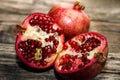 Half pomegranate and raw pomegranate