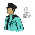 Half portrait asian policeman vector illustration sketch doodle