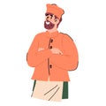 Half-portrait of confident bearded restaurant chief cook, cartoon flat vector isolated