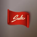 Half price discount, red realistic ribbon, advertisement, big sa Royalty Free Stock Photo