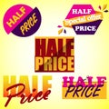 Half price tag collection, set of banner elements for website and advertising. Royalty Free Stock Photo