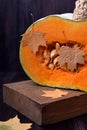 Half of a pumpkin with orange flesh Royalty Free Stock Photo