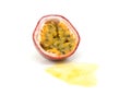 Half a purple passion fruit in cross section