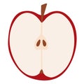 Half a red apple. Cut, slice. Isolated element, object on a white background. Drawn by hands. Ripe healthy fruit Royalty Free Stock Photo