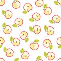 Half red apple with a leaflet seamless pattern. Illustration. Design for fabric, scrapbooking, packaging paper Royalty Free Stock Photo