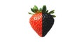 Half Red And Half Black Strawberry. Conceptual Image Of Contrast And Duality Isolated On Transparent Background Royalty Free Stock Photo