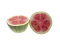 Half of red juicy watermelon rotated isolated on white background Royalty Free Stock Photo