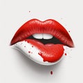 half Red lipstick on lips on white background generative AI