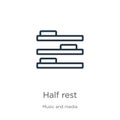 Half rest icon. Thin linear half rest outline icon isolated on white background from music and media collection. Line vector sign