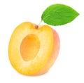 Half of ripe apricot with leaf isolated Royalty Free Stock Photo