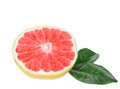 Half, ripe, organic grapefruit with leaves isolated. Royalty Free Stock Photo