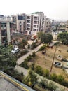Half road and Park view in suburban area in India at day-time