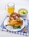 Half roast chicken, beer, pretzel and potato salad