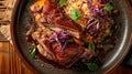 half of the roasted duck served with cabbage Royalty Free Stock Photo