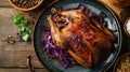 half of the roasted duck served with cabbage Royalty Free Stock Photo