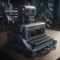 Half robot, half typewriter. AI generative