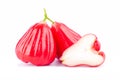 Half rose apple and red rose apples chomphu on white background healthy rose apple fruit food isolated