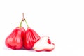 Half rose apple and red rose apples on white background healthy rose apple fruit food