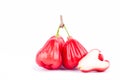 Half rose apple and red rose apples on white background healthy rose apple fruit food