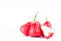 Half rose apple and water apples chomphu on white background healthy rose apple fruit food isolated