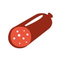 Half Of Salami Sausage Primitive Cartoon Icon, Part Of Pizza Cafe Series Of Clipart Illustrations