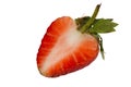 A half single red strawberry on strawberry leaf Royalty Free Stock Photo