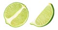 Half and slice of lime citrus fruit. Lime cut isolated on white background, collection Royalty Free Stock Photo