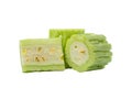 Half sliced fresh green bitter cucumber or chinese bitter melon isolated on white background with clipping path Royalty Free Stock Photo