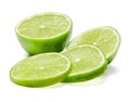 Half and sliced lime. Work with texture and form. Close-up.