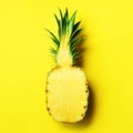 Half of sliced pineapple on yellow background. Top View. Copy Space. Bright pattern for minimal style. Square crop. Pop Royalty Free Stock Photo