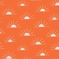 Boho white minimal sun seamless pattern on orange background