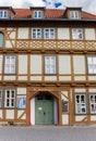 Half timbered facade of the historic Gemeindehaus building in Quedlinburg